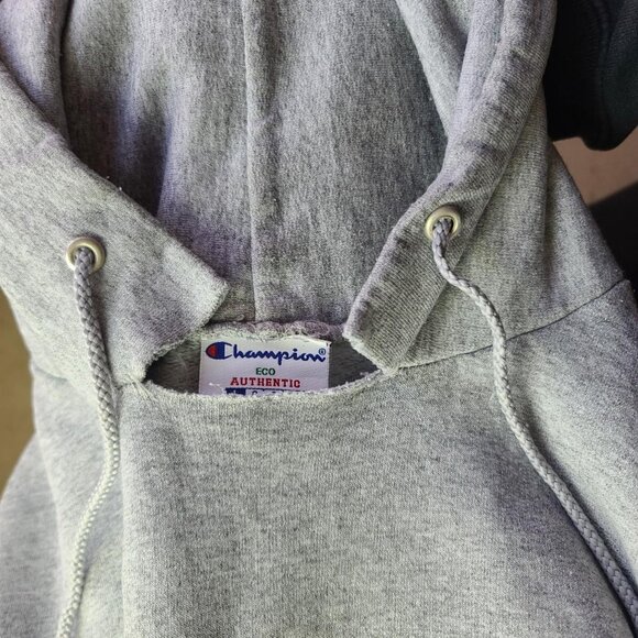 'Champion' eco-blend grey distressed hoodie pullover sweatshirt men's L - Picture 3 of 4